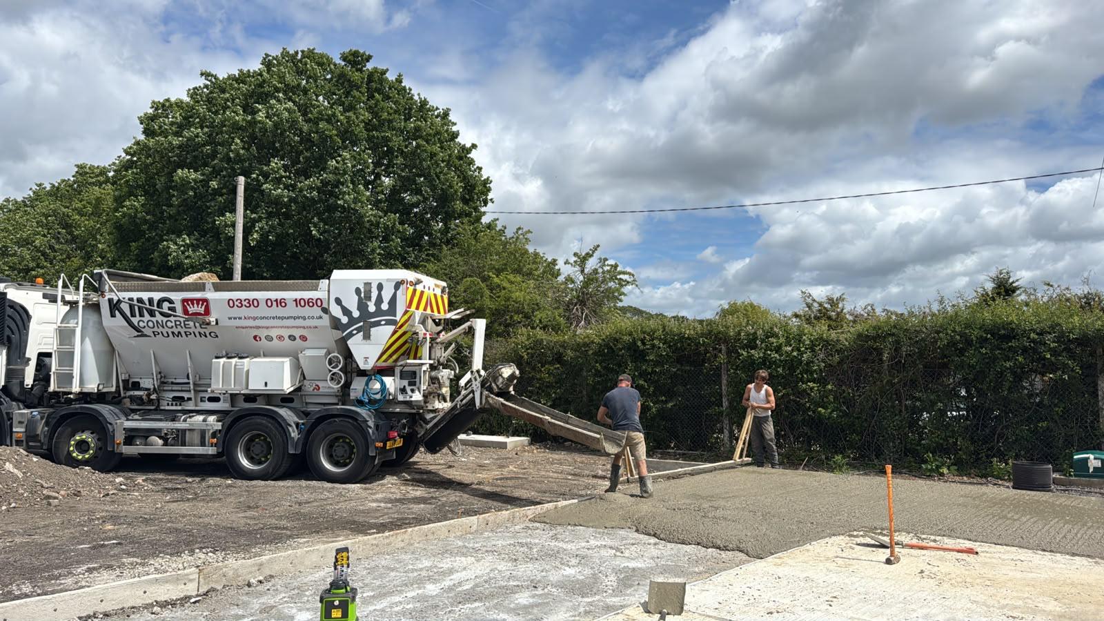 King Concrete Pumping crew placing concrete on a East Grinstead site